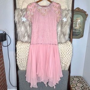 Vintage Lillie Rubin Pink Silk Beaded Floral Dress